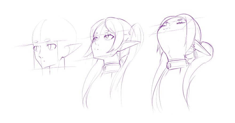 a series of sketches of 3 heads progressively looking further up, the last one looks silly lol