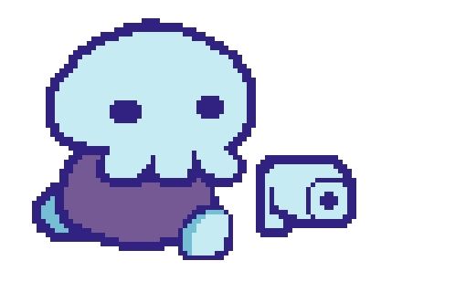 Little Boner Boy, a small purple/blue colored skeleton(?) creature, holding his iconic gun.