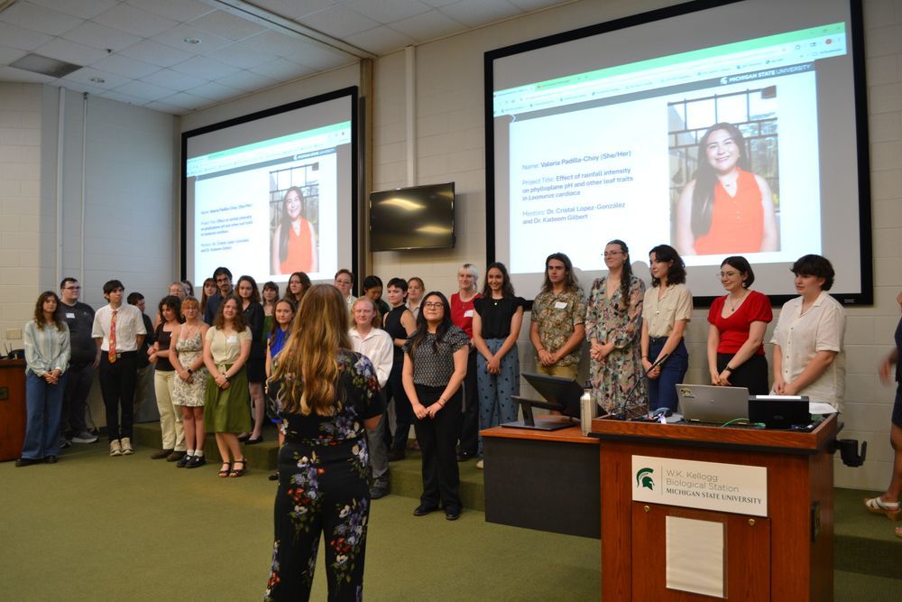 2025 summer undergraduate students listen to remarks at the beginning of the Summer Research Symposium.