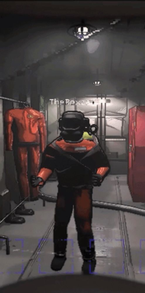 a man in a scuba suit is standing in a dark room with the name the bpx on the bottom right