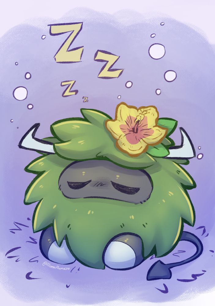 Busheye sleeping with a flower in its leaves