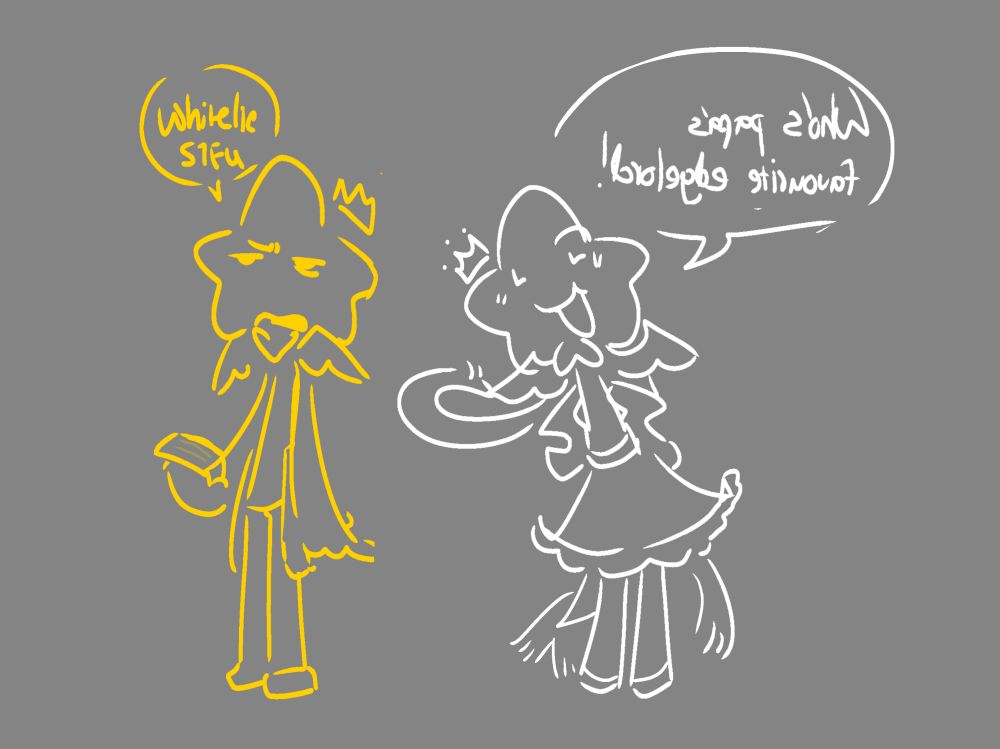 Text said: "Whitelie stfu" (yellow lines)
"Who's papa's favourite edgelord" (white lines + flipped)
