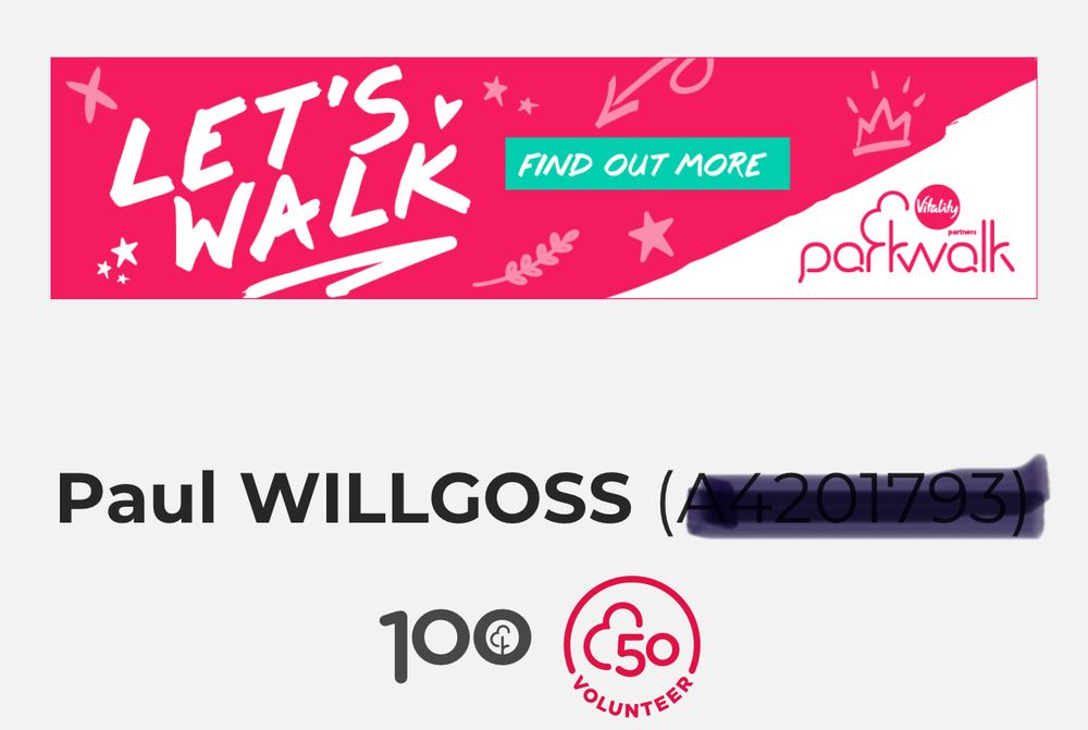 My parkrun profile - now with the 50 volunteering badge with the 100 parkrun badge