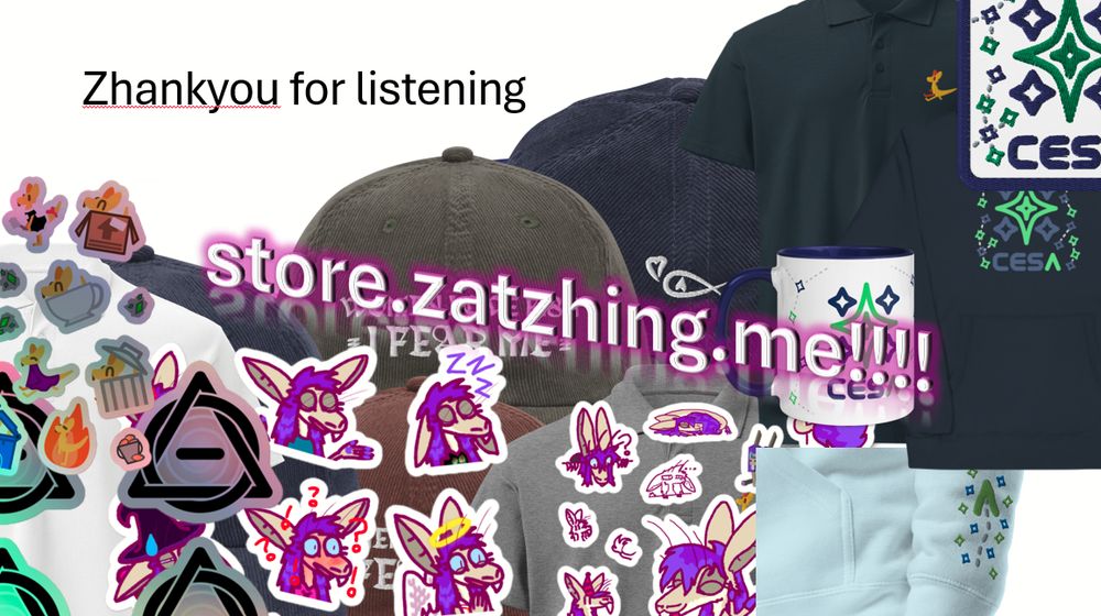 a collage of all the new stuff with store.zatzhing.me!!! plastered in the middle in over the top word art