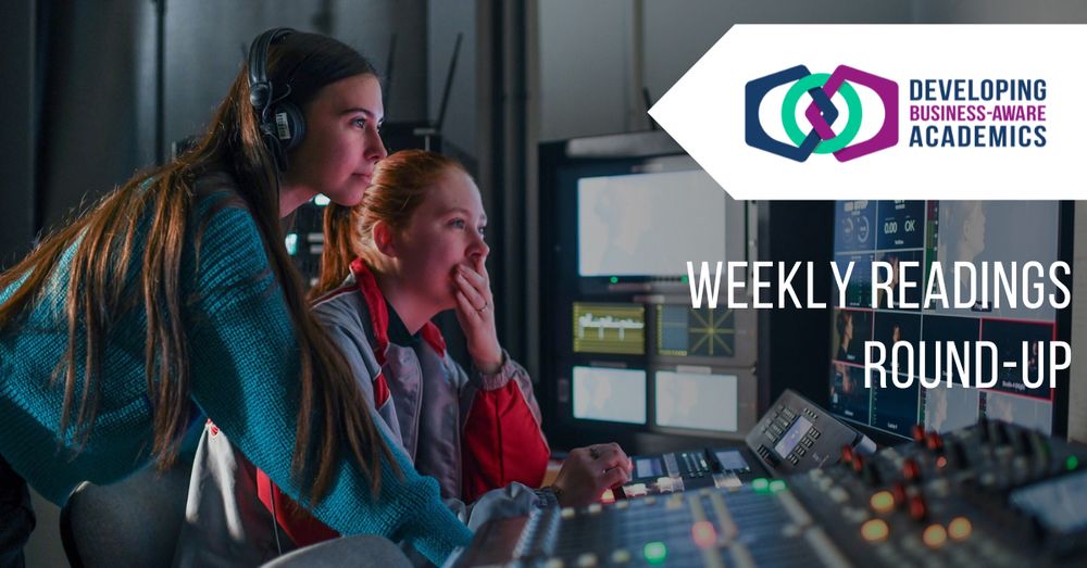 An image of two women editing a film. Overlaid is the DBAA logo and text reading "Weekly readings round-up"