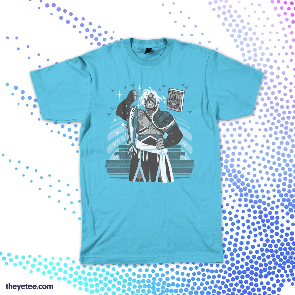 Papa Nier illustration mocked up on a shirt.