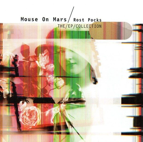 Cover of the aforementioned LP, looks like a collage of old black and white photos with shades of translucent, reds, greens and yellows, vertical stripes over them.
