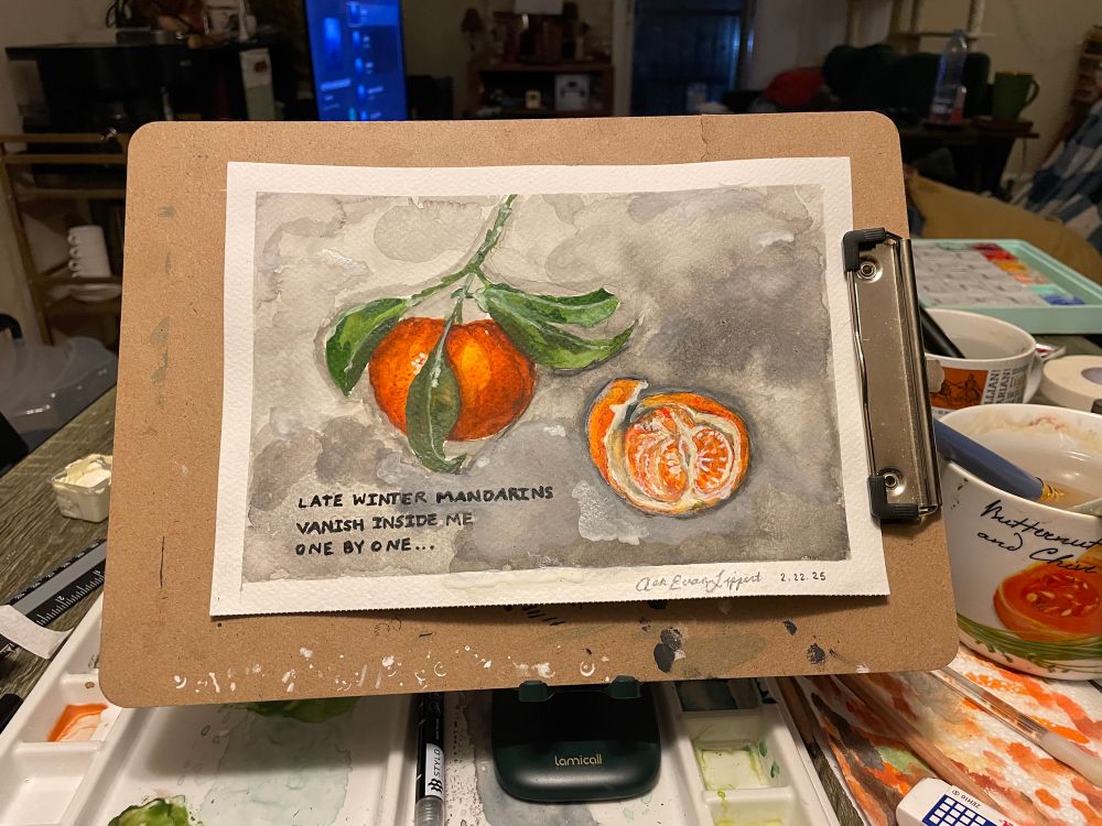 Amateur watercolor painting of mandarins 