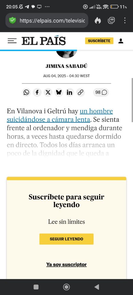Fragmento del artículo de pago sobre el suicidio de Simon Pérez.