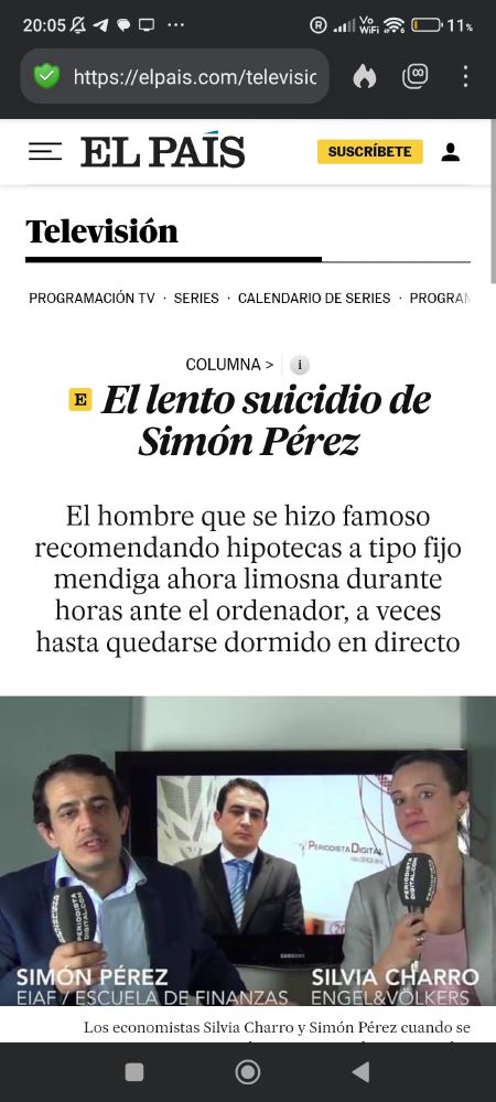 Columna del País titulada El lento suicidio de Simón Pérez.
