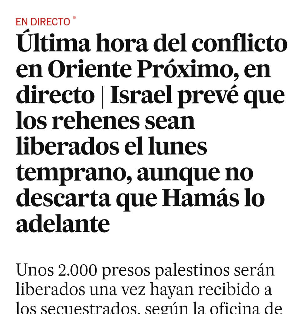 Imagen en la que se ve la noticia, en la que los palestinos son presos y los israelis rehenes.