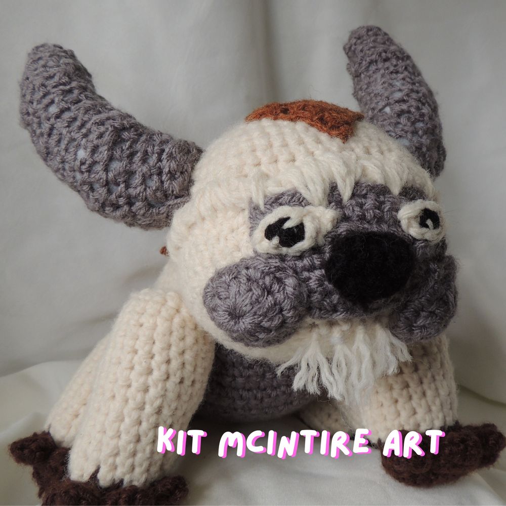 A crochet plush inspired by Appa from Avatar the Last Airbender