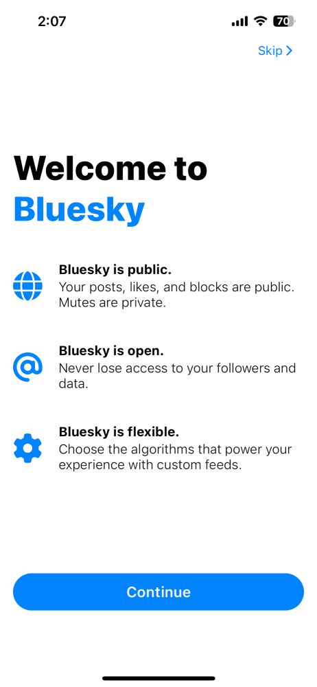 mobile view of bluesky onboarding screen