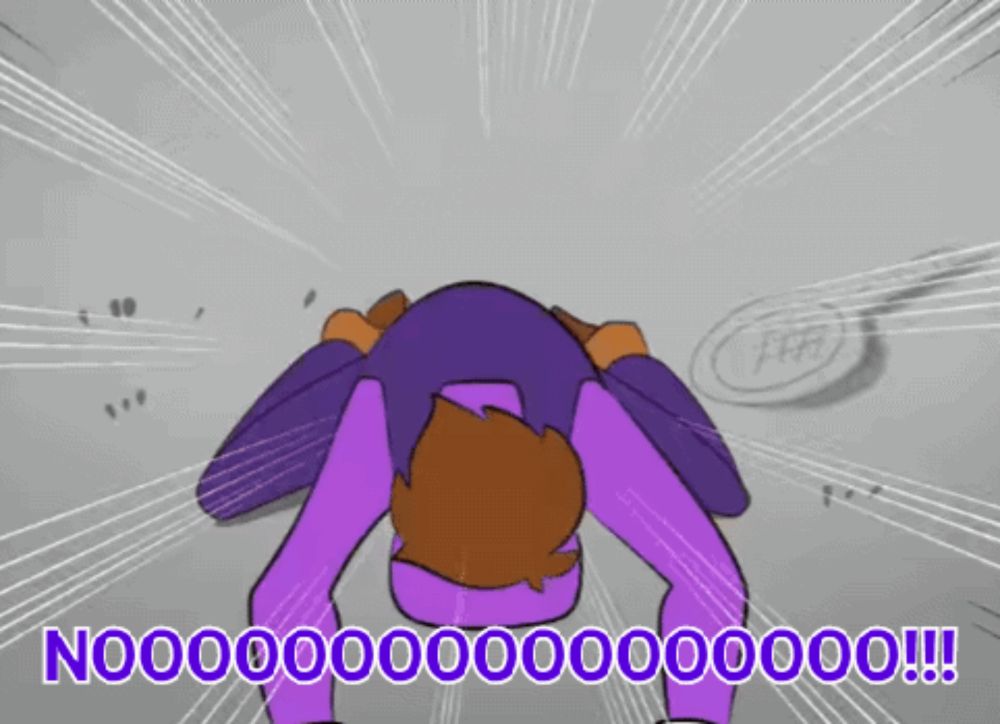 a cartoon of a man in a purple suit with the words " nooo " on the bottom