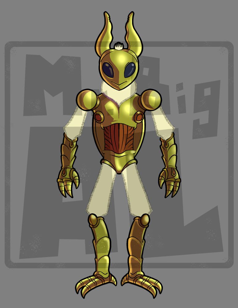 Different coloring stages of an upright cartoony insect