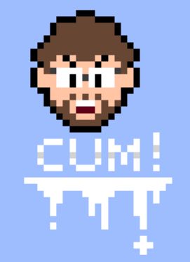 Pixel art of Jabroni Mike with the word CUM! underneath him