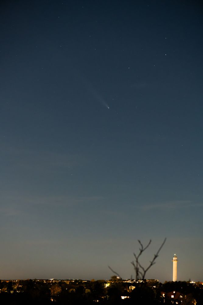 Comet in the western sky after sunset.