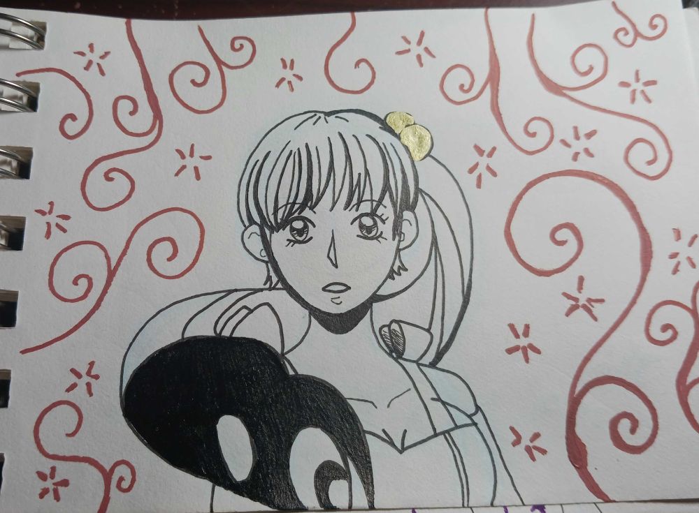 A girl staring ahead with a surprised look.
An old OC design where she had a side ponytail and instresting surls at the end of it I wanted to retry making.