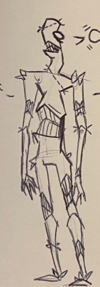 A lanky stitched together multi-mouthed man.  He’s filled with teeth
