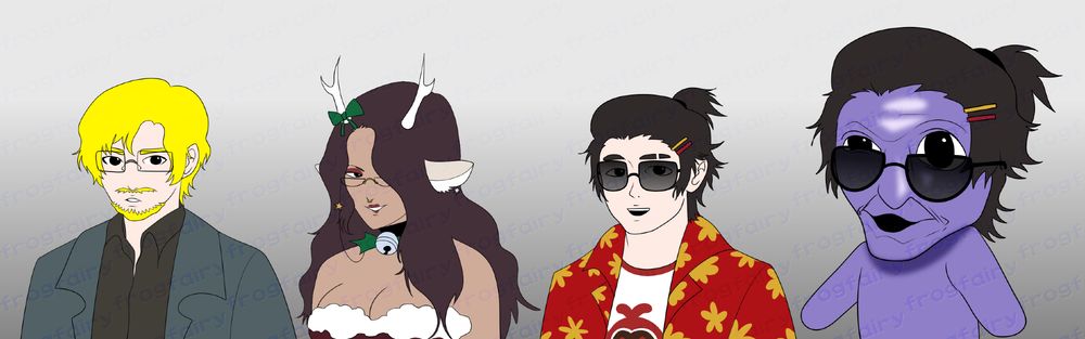 jello vixen and aloha as ao oni styled talksprites. Aloha has two sprites, the second having him be the ao oni in a wig.