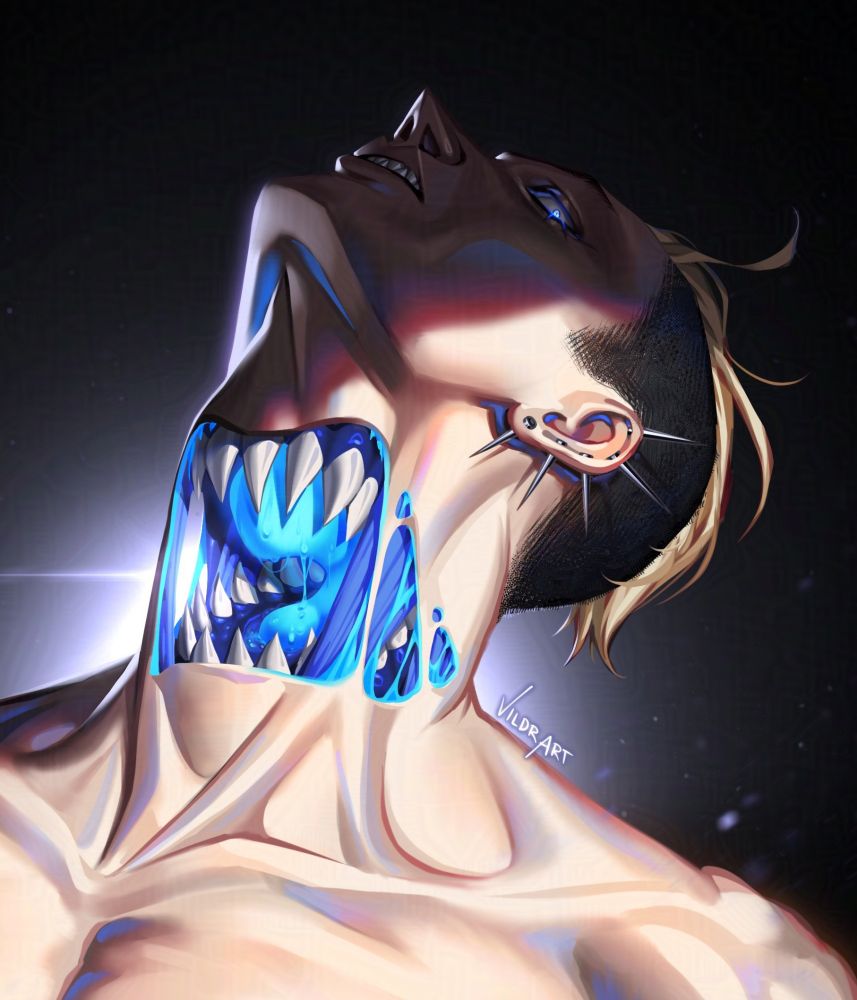 My OC Aster opening his very normal throat mouth that does not have any sharp teeth going on whatsoever!