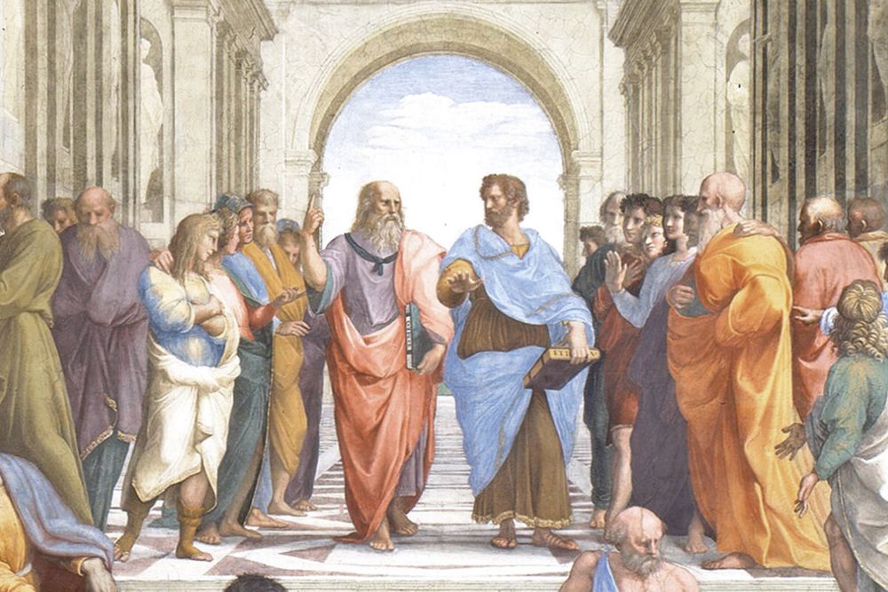Aristotle walking with students 