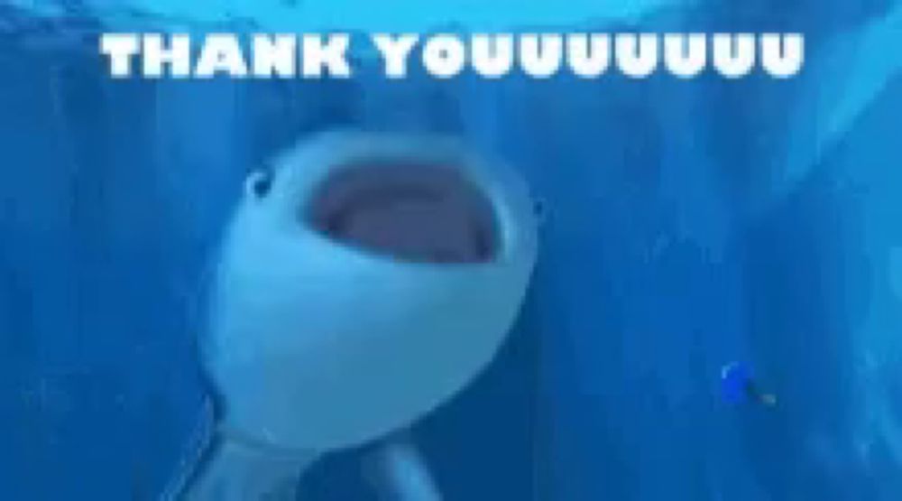 a picture of a shark with the words thank you written below it