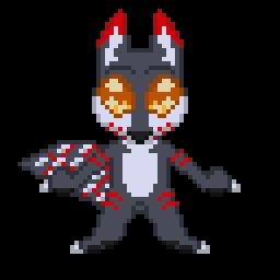 Pixel tail wag animation for Mephisto of his gator jackal character. The pose is stagnant with the arms and legs spread to the sides, while the tail flaps in the background