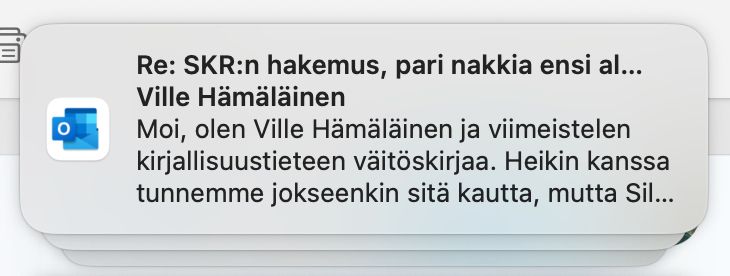 Re: SKR:n hakemus, pari nakkia ensi alkuun
Ville Hämäläinen
Moi, olen Ville Hämäläinen ja viimeistelen kirjallisuustieteen väitöskirjaa. Heikin kanssa tunnemme jokseenkin sitä kautta, mutta Sil…