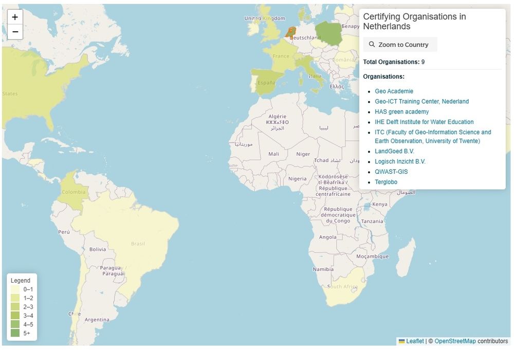 Interactive map with certified training organisations