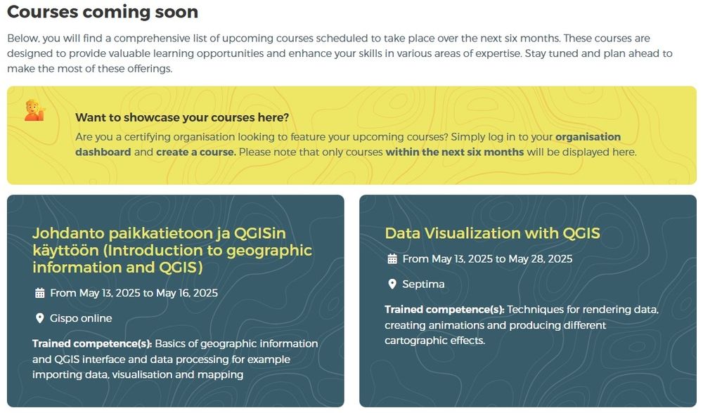 Upcoming courses with the official QGIS certificate