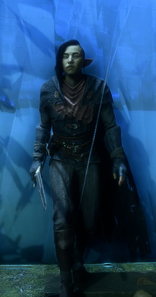 elven asian man looking serious stepping out of a mirror.  