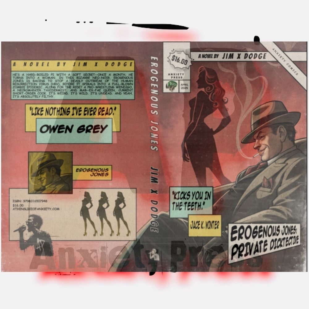 There aren't any terror birds in Erogenous Jones: Private Dicktective but there's plenty of other fun stuff! This neo-noir bizarro fantasy will fulfill your need for a good mystery while also tickling your funny bone.

 https://a.co/d/0BzenK6

#booksky

Welcome to the synopsis for Erogenous Jones: Private Dicktective! In this story the titular character is a private detective who faces the challenge of turning into a woman for a few days every month. In the main story our new favorite private eye is trying to track down the source of an HRV/ARDS outbreak before more people are infected and a full-scale epidemic hits. (HRV = Human Resurrection Virus. ARDS = Acquired Revenant Deterioration Syndrome, AKA the zombie virus.) He is joined by an eclectic group of friends and allies that includes a Wendigo with a passion for professional wrestling, a necromancer who runs a taxidermy shop, and Mab, former queen of the Fae Folk and current proprietor of local diner Waffle Queen. This neo-noir bizarro fantasy is sure to entertain, titillate, and surprise you at every turn. Plus you’re going to laugh your ass off. I mean, he is a dicktective after all.

This neo-noir bizarro fantasy is the perfect book to lift your spirits in trying times. Bold, funny, and highly imaginative, Erogenous Jones: Private Dicktective is a headtrip you'll never forget. Available from Anxiety Press and Amazon. 