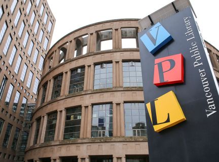 Image shows the Vancouver public library’s central public library 