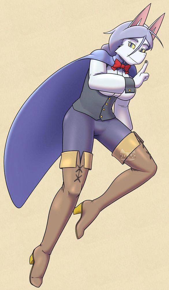 White anthro bat girl in a somewhat dynamic pose.