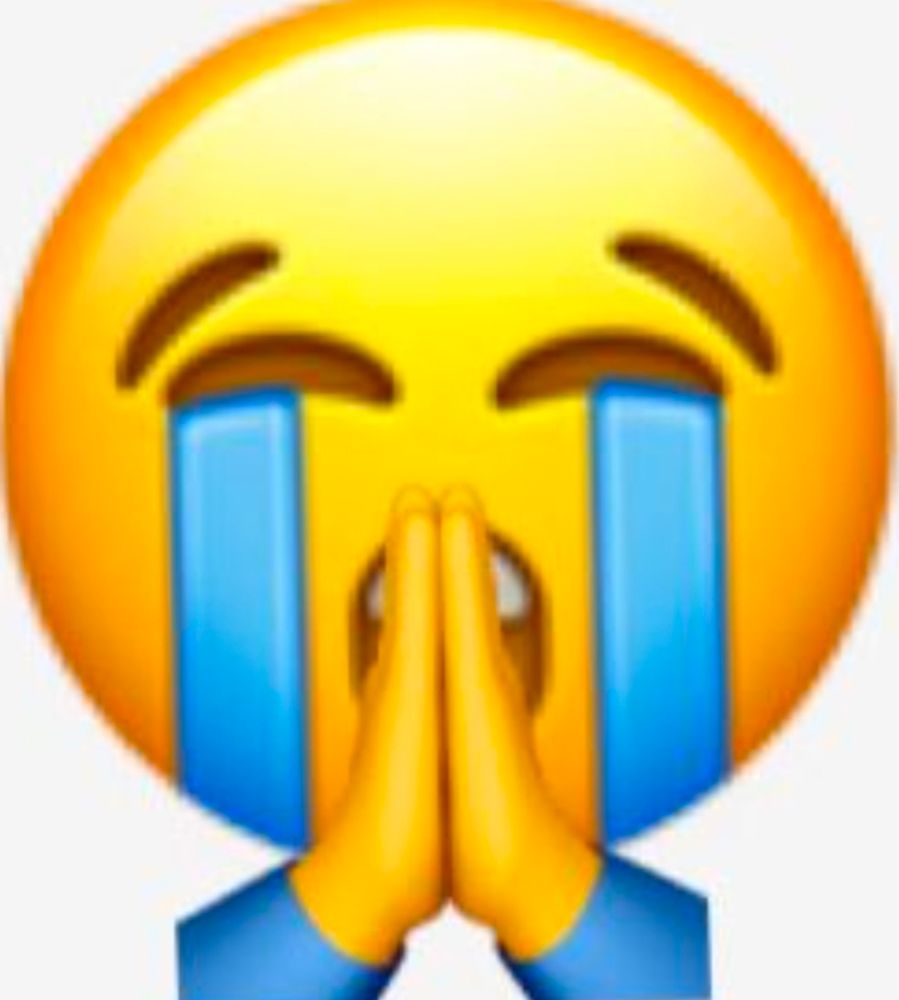 A crying emoji with praying hands