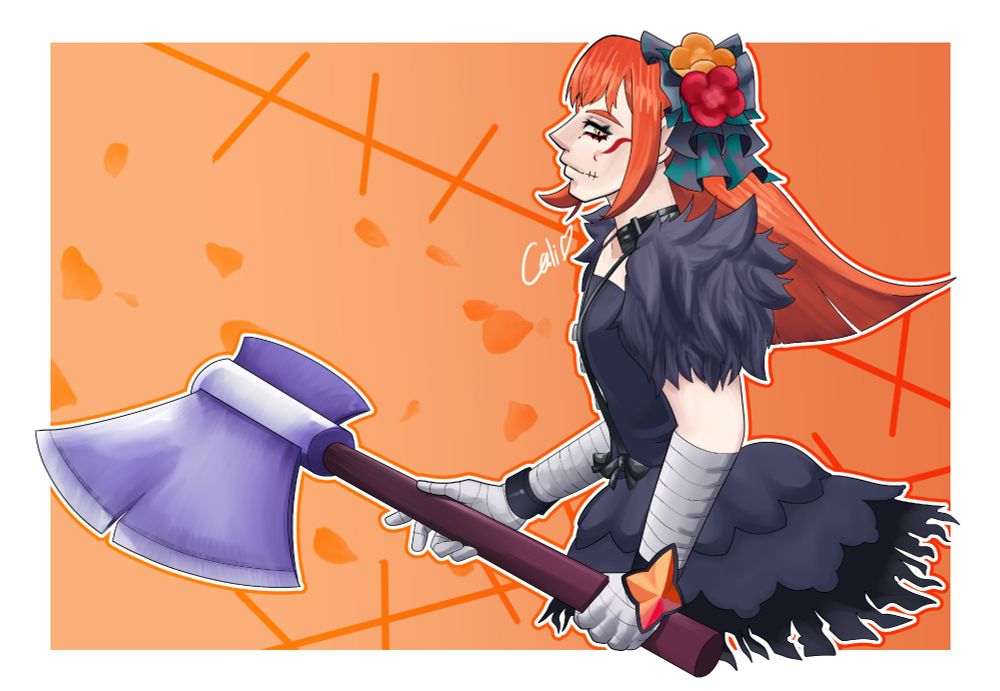 A bust of Panette from Fire Emblem Engage. She is wielding an axe and defiantly looking to her side.