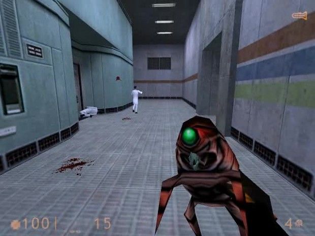 Gordon Freeman holding a snark in Half-Life 1