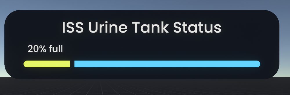 Screenshot of Resonite showing a facet displaying the status of the ISS Urine Tank currently at 20%.
Below there is a yellow progress bar showing how full the tank is.