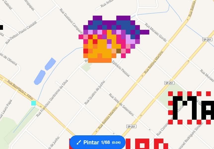 A screenshot of WPlace.live featuring a pixel art character with golden skin, heterochromia and a dark blue-to-pink ombre ponytail.