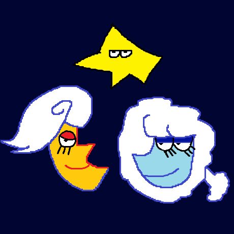 A Microsoft Paint drawing of the heads of Lanino, Elnina, and Starwalker from Deltarune.