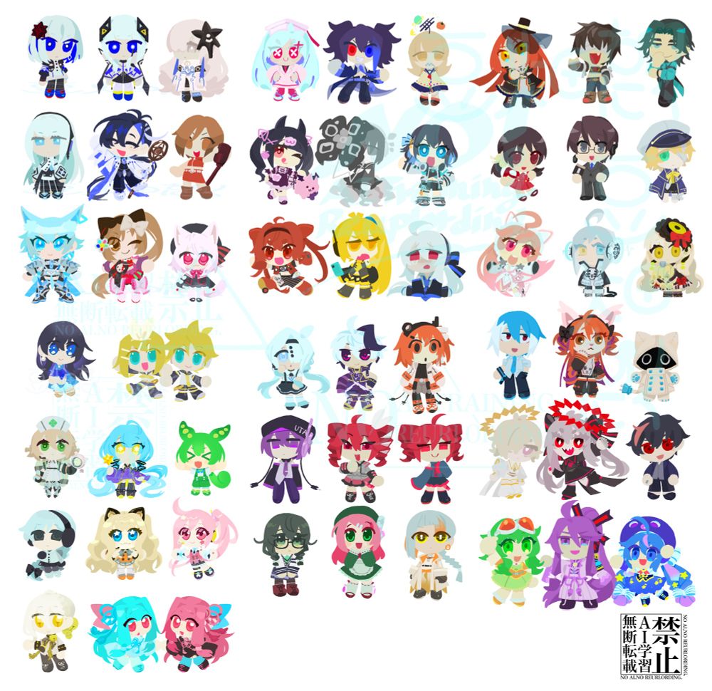 合成音声キャラクターがいっぱい描いてある絵