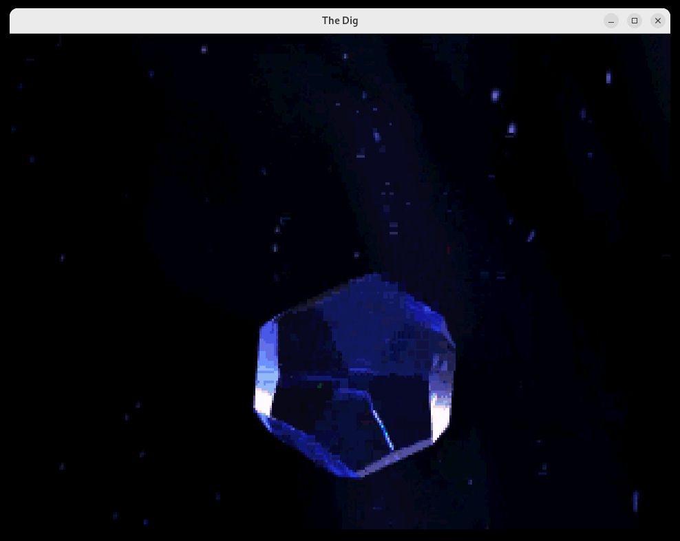 A screenshot from the classic point-and-click adventure "The Dig".

Specifically, it shows a geometric crystalline form--in fact a starship--against the starry backdrop of space.