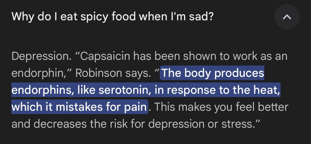 Screenshot of the google result of “why do I eat spicy food when I’m sad”