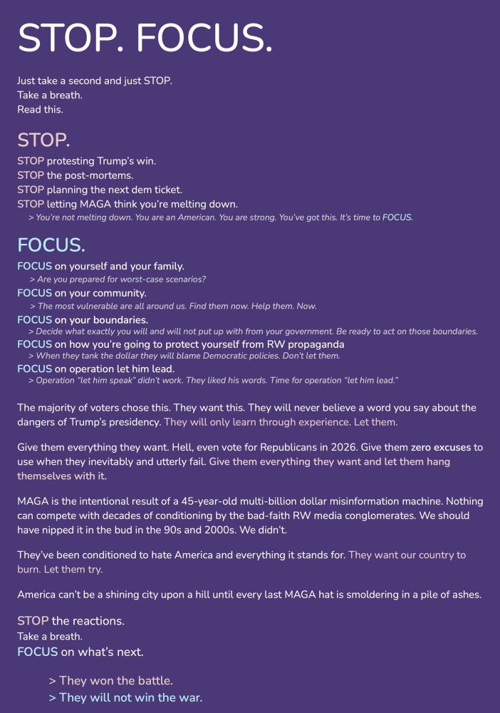 A Focus list to help resist and stay sane during the next 4 years.  