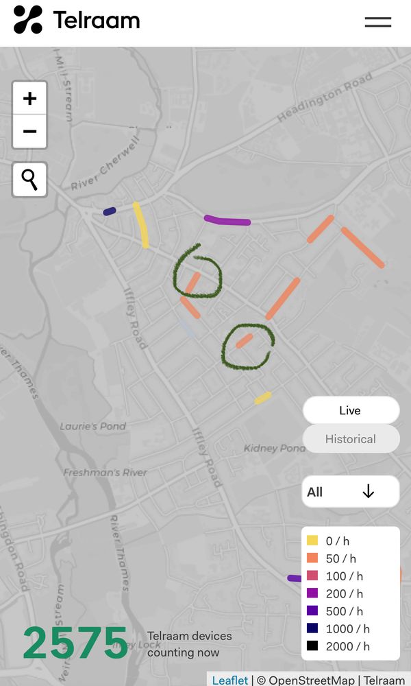 Screenshot of Telraam traffic counters.