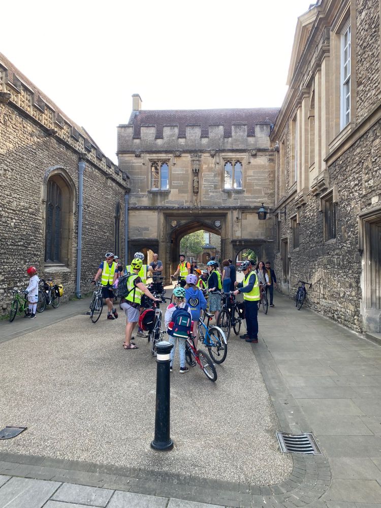 Group of people outside the guildhall.