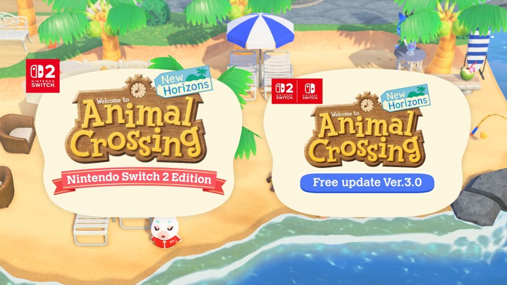 The banner for the Animal Crossing New Horizons Version 3.0 and Switch 2 Edition updates
