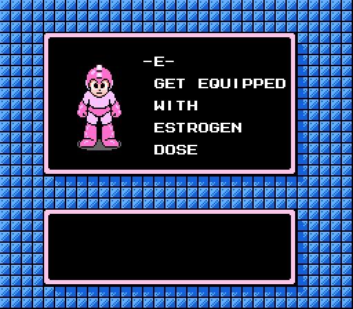 Mega Man 2's weapon equip screen for after you defeat a robot master, except you get a hormone injection and/or pill