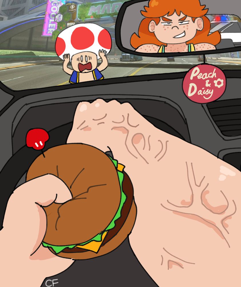 Daisy about to run over a Toad